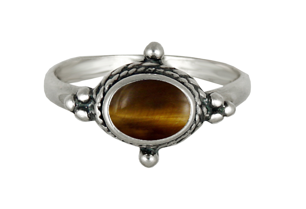 Sterling Silver Gemstone Ring With Tiger Eye Size 9